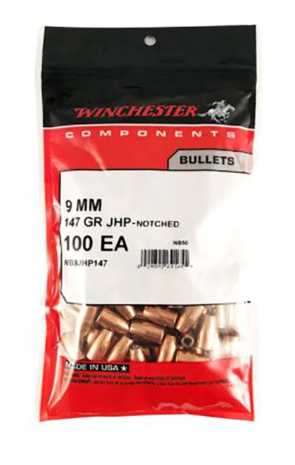 Winchester Ammo WB9JHP147D Centerfire Handgun Reloading 9mm 147gr Jacketed Hollow Point 500 Per Box/4 Case