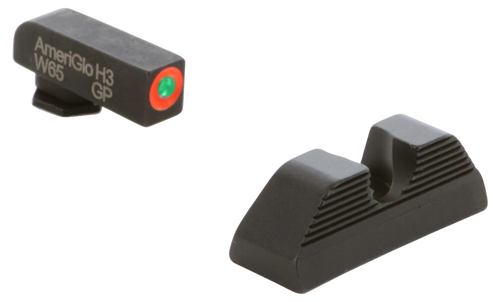 AmeriGlo GL351 Protector Sight Set for Glock  Green Tritium Orange Outline Front Sight-Black Serrated Rear Sight