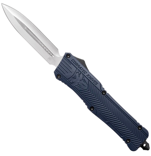 CobraTec Knives LNYCTK1DAGNS CTK-1  Large 3.75" OTF Dagger Plain D2 Steel Blade/NYPD Blue Aluminum Handle Features Glass Breaker Includes Pocket Clip