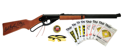 Daisy 994938-803 Red Ryder Shooting Kit Lever 177 BB Black Steel Barrel & Receiver, Fixed Engraved Wood Stock