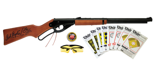 Daisy 994938-803 Red Ryder Shooting Kit Lever 177 BB Black Steel Barrel & Receiver, Fixed Engraved Wood Stock