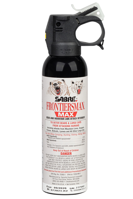 Sabre FBADX03 Frontiersman Bear & Mountain Lion Spray Capsaicinoids Range 40ft 7.90 oz