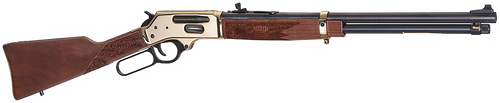 Henry H024360BH Side Gate  Full Size 360 Buckhammer 5+1 20" Blued Steel Barrel, Brass Polished Drilled & Tapped Brass Receiver, Fixed American Walnut Stock, Right Hand