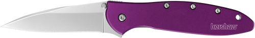 Kershaw 1660PUR Leek  3" Folding Drop Point Plain Bead Blasted 14C28N Steel Blade Purple Anodized Aluminum Handle Includes Pocket Clip
