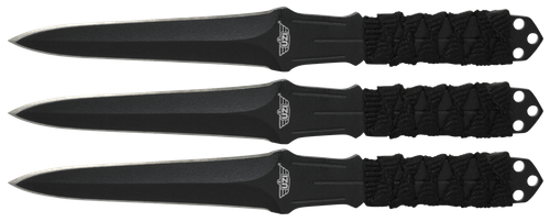 Uzi Accessories UZKTRW003 Throwing Knives  3" Fixed Straight Back Plain Black Stainless Steel Blade Black Nylon Cord Wrapped Handle