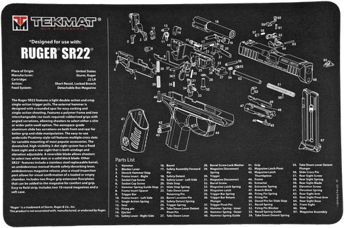 TekMat TEKR17RUGERSR22 Ruger SR22 Cleaning Mat Black/White Rubber 11"x17" Ruger SR22 Parts Diagram