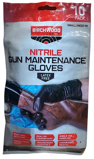 Birchwood Casey NGLVS-M Nitrile  Black Sm/Med 10 Pack