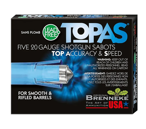 Brenneke SL202TOPN TOPAS  20Gauge 2.75" 1/2oz Sabot Slug Shot 5 Per Box/50 Case