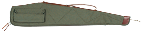 Bob Allen 14537 Canvas Rifle Case 44" Green Canvas w/ Quilted Flannel Lining Leather Sling & Self-Repairing Nylon Zipper