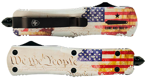 Templar Knife SWTP131 Gen II We The People Small 2.69" OTF Dagger Plain Black Oxide Stonewashed 440C SS Blade, 4.31" White w/Flag & "We The People" Aluminum Handle, Glass Breaker