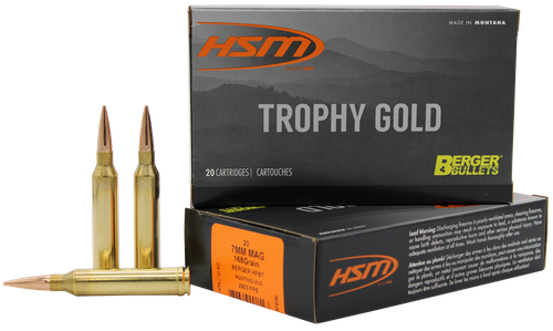 HSM 7MAG168VLD Trophy Gold Extended Range 7mm Rem Mag 168 gr Berger Hunting VLD Match 20 Per Box/ 20 Case