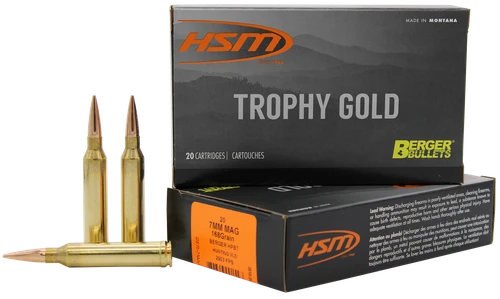 HSM 7MAG168VLD Trophy Gold Extended Range 7mm Rem Mag 168 gr Berger Hunting VLD Match 20 Per Box/ 20 Case
