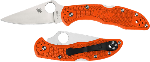 Spyderco C11FPOR Delica 4 Lightweight 2.88" Folding Plain Satin VG-10 SS Blade/Orange Bi-Directional Texturing FRN Handle Includes Pocket Clip