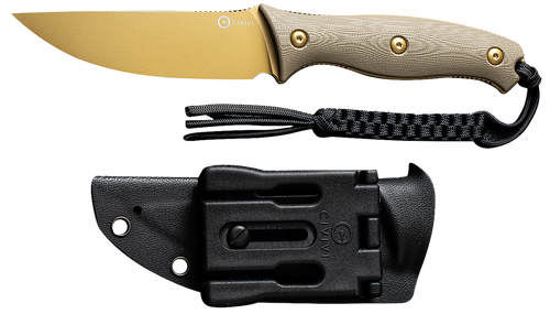 Civivi Knives C23041-2 Stormridge  3.92" Fixed Straight Back Plain Desert Tan Stonewashed Nitro-V Steel Blade, Tan Textured G10 Handle