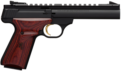 Browning 051528490 Buck Mark Field Target 22 LR 10+1 5.50" Matte Blued Heavy Bull Barrel, Matte Black Serrated w/Picatinny Rail Slide & Aluminum Frame w/Laminate Cocobolo Target Grip