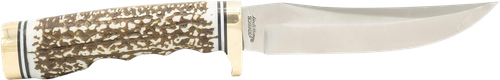 Uncle Henry 1100087 Next Gen Golden Spike 5" Fixed Plain Satin Polished Stainless Steel Blade, Brown Brass Accents Staglon Handle