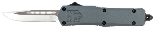 CobraTec Knives SGYFS3DNS FS-3  Small 2.75" OTF Plain D2 Steel Blade/Gray Aluminum Handle Features Glass Breaker Includes Pocket Clip