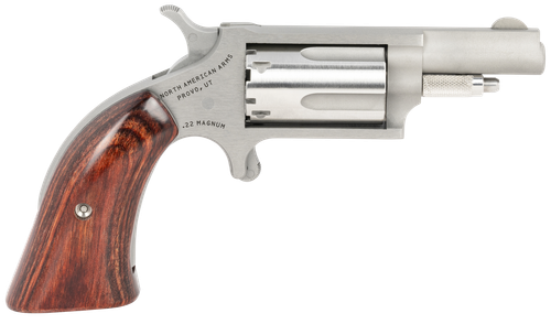 North American Arms 22MGBG Mini-Revolver  Sports South Exclusive 22 WMR 5 Shot 1.63" Stainless Steel Barrel, Frame & Cylinder, Wood Boot Grip, Exposed Hammer