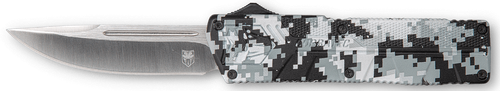 CobraTec Knives WDCCTLWDNS Lightweight  3.25" OTF Drop Point Plain D2 Steel Blade/Winter Digi Camo Aluminum Handle Includes Pocket Clip