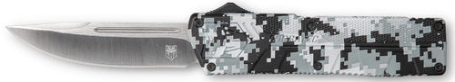 CobraTec Knives WDCCTLWDNS Lightweight  3.25" OTF Drop Point Plain D2 Steel Blade/Winter Digi Camo Aluminum Handle Includes Pocket Clip