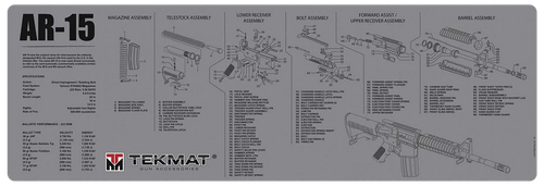 TekMat TEKR36AR15GY AR-15 Cleaning Mat Gray Rubber 12"x36" AR-15 Parts Diagram