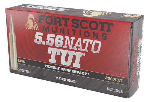 Fort Scott Munitions 556062SCV Tumble Upon Impact (TUI)  5.56x45mmNATO 62gr Solid Copper Spun 20 Per Box/25 Case