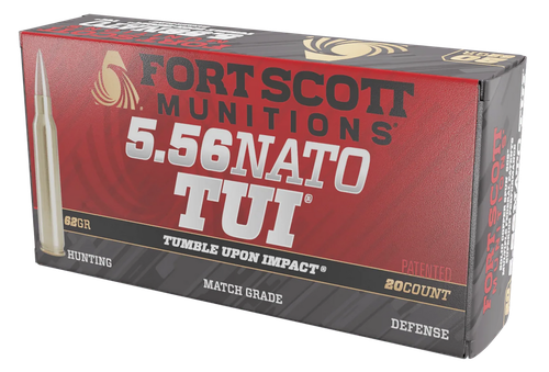 Fort Scott Munitions 556062SCV Tumble Upon Impact (TUI)  5.56x45mmNATO 62gr Solid Copper Spun 20 Per Box/25 Case