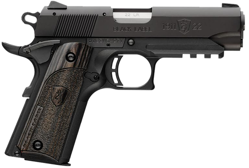 Browning 051817490 1911 Black Label Compact Frame 22 LR 10+1, 3.63" Stainless Steel Barrel, Matte Black Serrated Slide & Polymer Frame w/Beavertail & Picatinny Rail, Black Laminate Stippled Grip