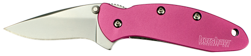 Kershaw 1600PINK Chive  1.90" Folding Drop Point Plain Bead Blasted 420HC SS Blade Pink Anodized Aluminum Handle Includes Pocket Clip