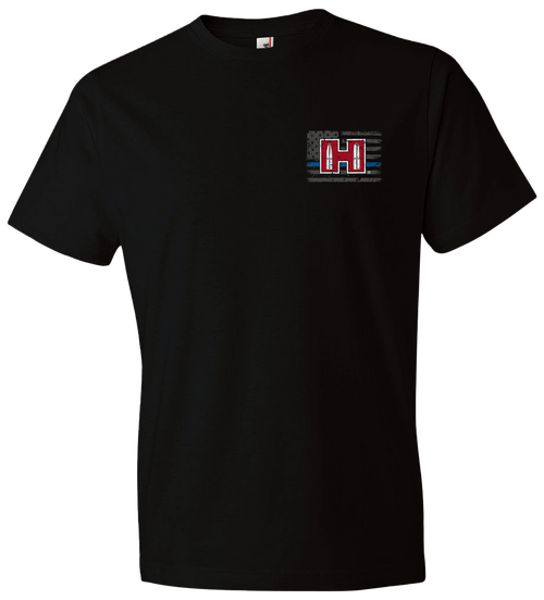 Hornady Gear 30764 POW Blue Line  Black, Cotton Short Sleeve, Semi-Fitted XL