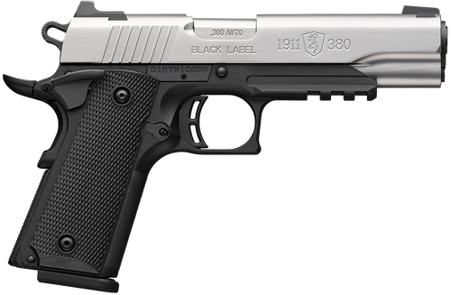 Browning 051120492 1911 Black Label Full Size Frame 380 ACP 8+1 4.25" Stainless Steel Barrel, Satin Stainless Serrated Slide, Matte Black Polymer Frame w/Picatinny Rail, Black Polymer Grip