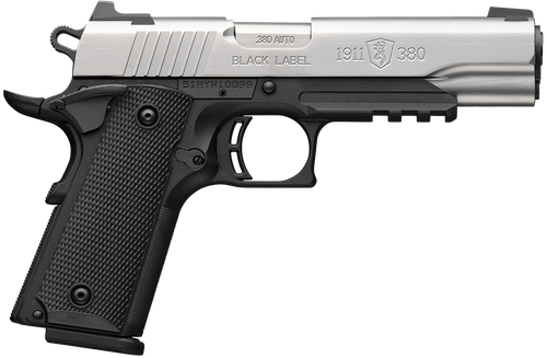 Browning 051120492 1911 Black Label Full Size Frame 380 ACP 8+1 4.25" Stainless Steel Barrel, Satin Stainless Serrated Slide, Matte Black Polymer Frame w/Picatinny Rail, Black Polymer Grip