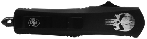 Templar Knife LFL431 Gen II Fallen Large 3.50" OTF Dagger Part Serrated Black Oxide Stonewashed 440C SS Blade, 5.25" Black w/Skull Aluminum Handle, Glass Breaker