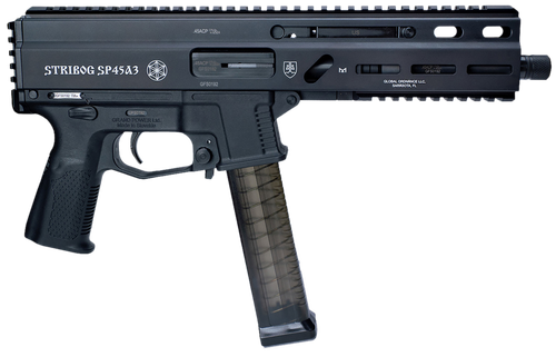 Grand Power 197892003506 SP45A3 Stribog 45 ACP 20+1 8" Black Threaded Barrel, Black Hardcoat Anodize Aluminum/Polymer Receiver w/Picatinny Rail, QD Sling Sockets, Black Polymer Grip, Ambidextrous