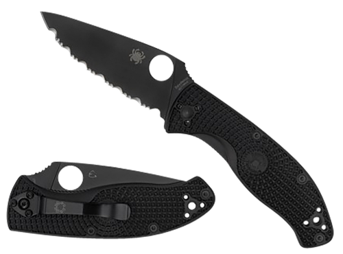 Spyderco C122PSBBK Tenacious Lightweight 3.39" Folding Part Serrated Black Oxide 8Cr13MoV SS Blade/Black Bi-Directional Texturing FRN Handle Includes Pocket Clip