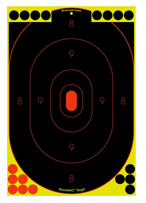 Birchwood Casey 34603 Shoot-N-C Reactive Target Self-Adhesive Paper Black/Yellow/Red 12"x18" Oval Silhouette 100 Pack
