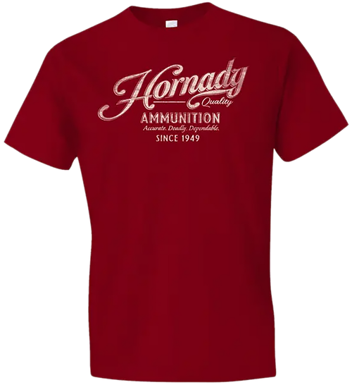 Hornady Gear 31873 Vintage Script  Red Cotton Semi-Fitted Large