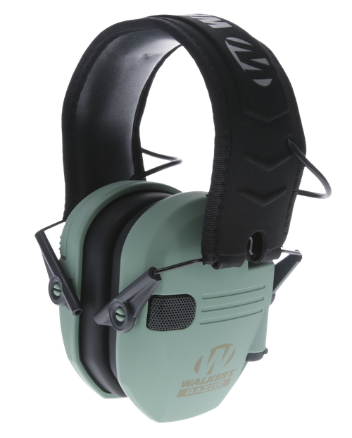 Walker's GWPRSEMSGN Razor Slim Electronic Muff 23 dB Over the Head Sage Green/Black Polymer