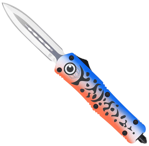CobraTec Knives MFLBLUFS3DAGNS FS-3 Blue Lure Medium 3" OTF Dagger Plain Satin D2 Steel Blade, 4.50" Blue Fishing Lure Aluminum Cerakoted Handle