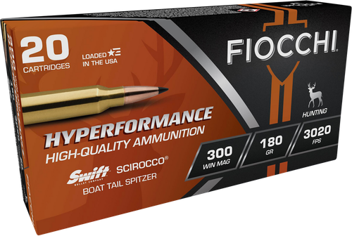Fiocchi 300WMSCA Hyperformance  300WinMag 180gr Swift Scirocco II Boat Tail Spitzer 20 Per Box/10 Case