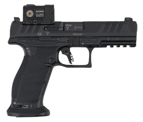Walther Arms 2881225PRO PDP w/Optic Full Size Frame 9mm Luger 18+1 4.50" Polygonal Rifling Barrel Black Optic Ready/Serrated Steel Slide Black Polymer Frame w/Picatinny Rail, Aimpoint Acro Red Dot