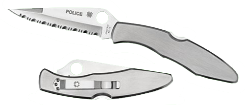 Spyderco C07S Police  4.13" Folding Spear Point Part Serrated VG-10 SS Blade Stainless Steel Handle Includes Pocket Clip