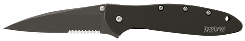 Kershaw 1660CKTST Leek  3" Folding Modified Drop Point Part Serrated Black DLC 14C28N Steel Blade Black DLC 410 Stainless Steel Handle Includes Pocket Clip