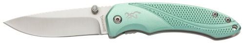Browning 3220360 Allure  EDC 2.88" Folding Drop Point Plain 7Cr17MoV SS Blade, Mint Green Textured Anodized Aluminum Handle,  Includes Pocket Clip