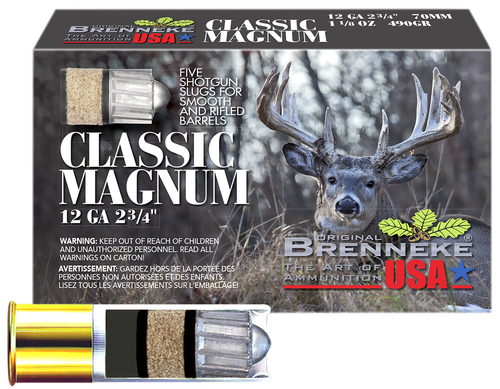 Brenneke SL122CLM Classic Magnum  12Gauge 2.75" 1 1/8oz Slug Shot 5 Per Box/50 Case