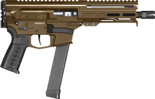 CMMG 99A68A2MB Dissent MKGS 9mm Luger 33+1 6.50", Midnight Bronze Rec, Picatinny Brace Adapter, 5.50" M-LOK Handguard, Left Side Charging Handle, Zeroed Linear Comp, TriggerTech Trigger