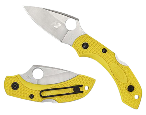 Spyderco C28PYL2 Dragonfly 2 Salt 2.25" Folding Plain Stonewashed H1 Steel Blade/ Yellow Textured FRN Handle Includes Pocket Clip
