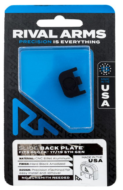Rival Arms RA43G004A Slide Back Cover Plate  Double Stack Black Anodized Aluminum for Glock 17/19 Gen5
