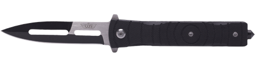 Uzi Accessories UZKFDR014 Mossad III 3.50" Folding Spear Point Plain Black/Silver Stainless Steel Blade Black G10 Handle Features Glass Breaker Includes Metal Clip
