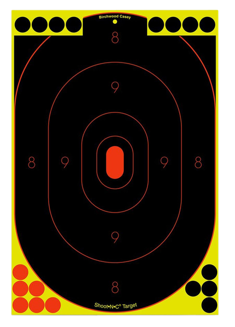 Birchwood Casey 34603 Shoot-N-C Reactive Target Self-Adhesive Paper Black/Yellow/Red 12"x18" Oval Silhouette 100 Pack